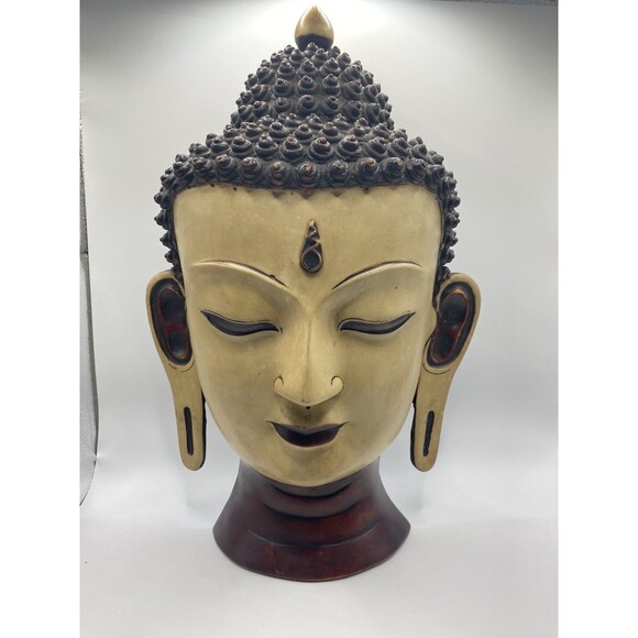 Buddha Mask 15" Wall hanging Art Sculpture painting & carving mask Nepal